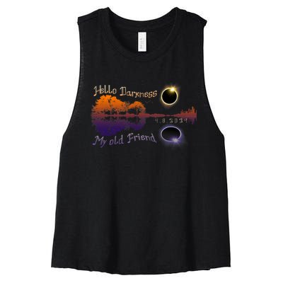 Hello Darkness My Old Friend Solar Eclipse Trending Design Women's Racerback Cropped Tank