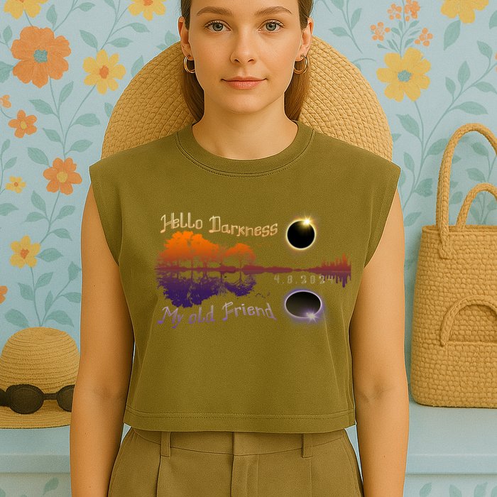 Hello Darkness My Old Friend Solar Eclipse Trending Design Garment-Dyed Women's Muscle Tee