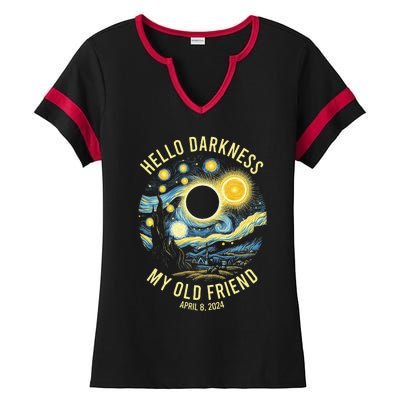 Hello Darkness My Old Friend Solar Eclipse April 8 2024 Ladies Halftime Notch Neck Tee