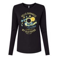 Hello Darkness My Old Friend Solar Eclipse April 8 2024 Womens Cotton Relaxed Long Sleeve T-Shirt