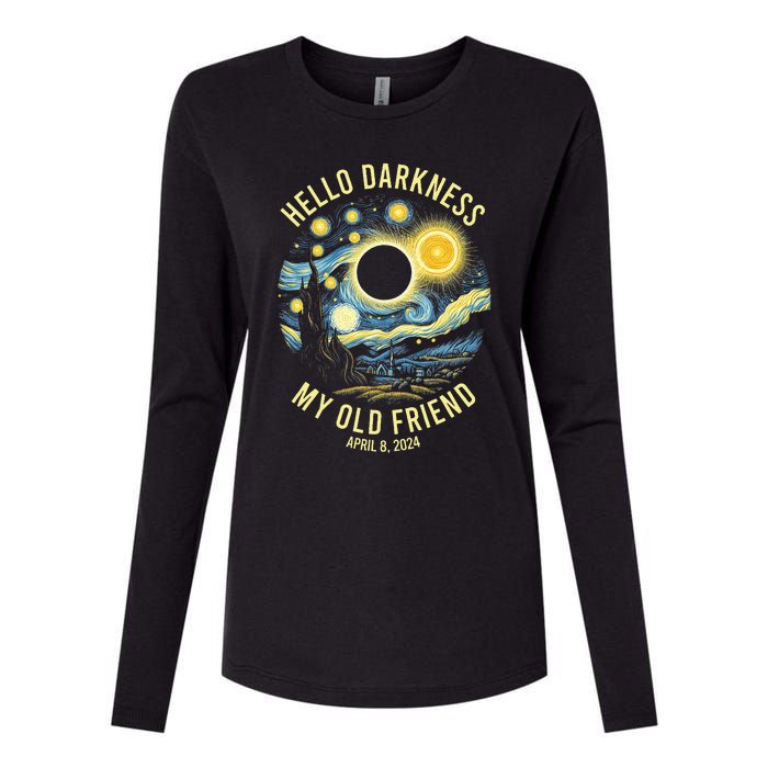 Hello Darkness My Old Friend Solar Eclipse April 8 2024 Womens Cotton Relaxed Long Sleeve T-Shirt