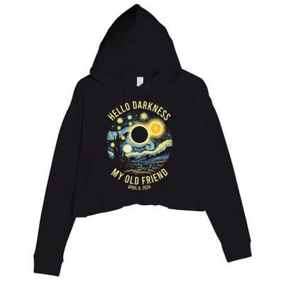 Hello Darkness My Old Friend Solar Eclipse April 8 2024 Crop Fleece Hoodie