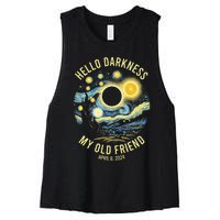 Hello Darkness My Old Friend Solar Eclipse April 8 2024 Women's Racerback Cropped Tank