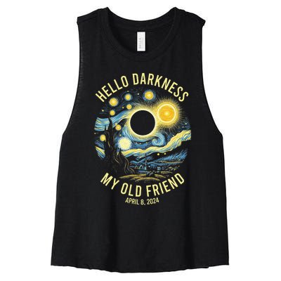 Hello Darkness My Old Friend Solar Eclipse April 8 2024 Women's Racerback Cropped Tank