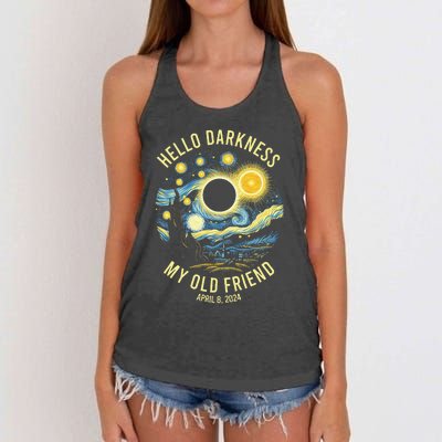 Hello Darkness My Old Friend Solar Eclipse April 8 2024 Women's Knotted Racerback Tank