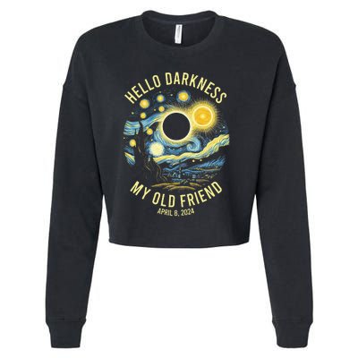 Hello Darkness My Old Friend Solar Eclipse April 8 2024 Cropped Pullover Crew