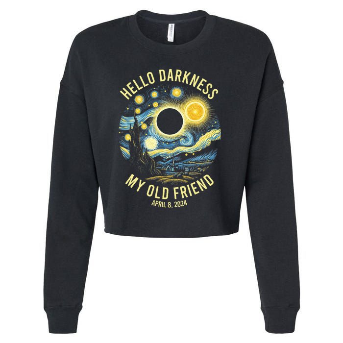 Hello Darkness My Old Friend Solar Eclipse April 8 2024 Cropped Pullover Crew