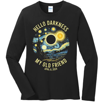 Hello Darkness My Old Friend Solar Eclipse April 8 2024 Ladies Long Sleeve Shirt