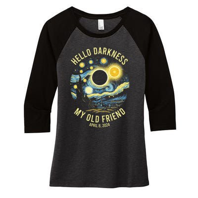 Hello Darkness My Old Friend Solar Eclipse April 8 2024 Women's Tri-Blend 3/4-Sleeve Raglan Shirt