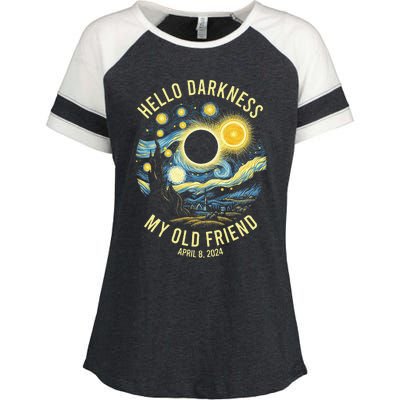 Hello Darkness My Old Friend Solar Eclipse April 8 2024 Enza Ladies Jersey Colorblock Tee