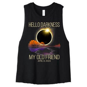 Hello Darkness My Old Friend Solar Eclipse April 08 2024 Women's Racerback Cropped Tank