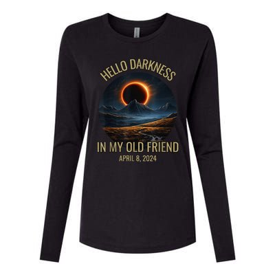 Hello Darkness My Old Friend Solar Eclipse April 08 2024 Womens Cotton Relaxed Long Sleeve T-Shirt