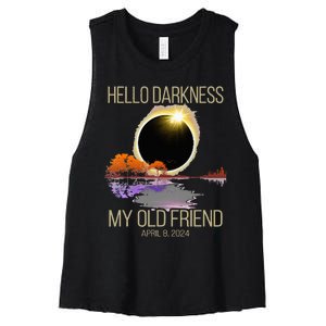 Hello Darkness My Old Friend Solar Eclipse April 08 2024 Women's Racerback Cropped Tank