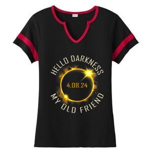 Hello Darkness My Old Friend Solar Eclipse April 08 2024 Gift Ladies Halftime Notch Neck Tee