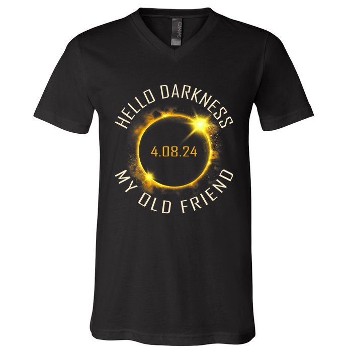 Hello Darkness My Old Friend Solar Eclipse April 08 2024 Gift V-Neck T-Shirt