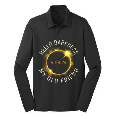 Hello Darkness My Old Friend Solar Eclipse April 08 2024 Gift Silk Touch Performance Long Sleeve Polo