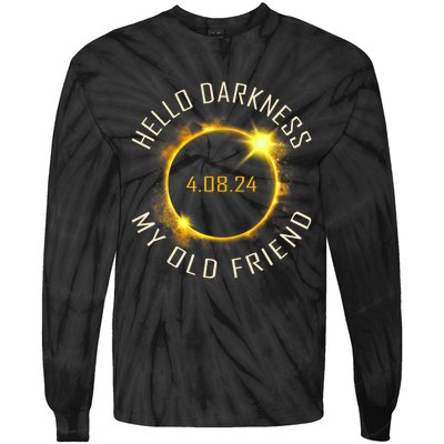 Hello Darkness My Old Friend Solar Eclipse April 08 2024 Gift Tie-Dye Long Sleeve Shirt