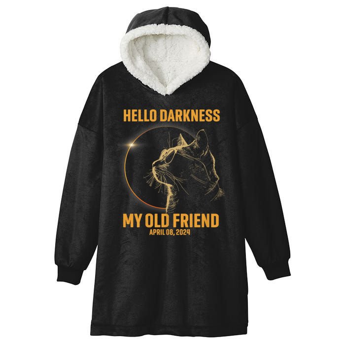 Hello Darkness My Old Friend Cat Solar Eclipse April 08 2024 Hooded Wearable Blanket