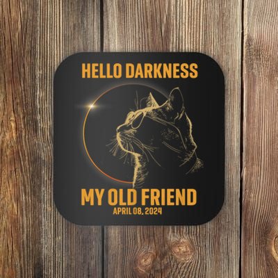 Hello Darkness My Old Friend Cat Solar Eclipse April 08 2024 Coaster