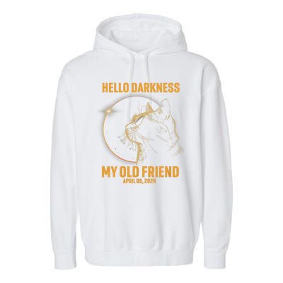 Hello Darkness My Old Friend Cat Solar Eclipse April 08 2024 Garment-Dyed Fleece Hoodie