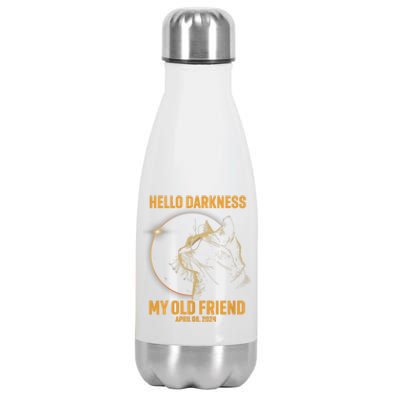 Hello Darkness My Old Friend Cat Solar Eclipse April 08 2024 Stainless Steel Insulated Water Bottle