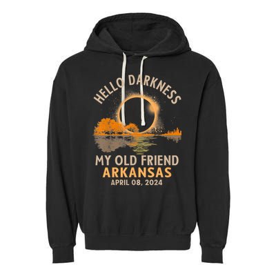 Hello Darkness My Old Friend Total Eclipse 2024 Arkansas Garment-Dyed Fleece Hoodie