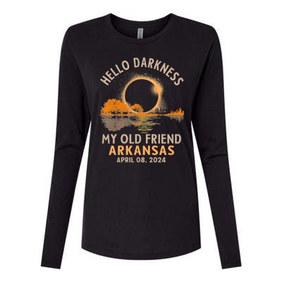 Hello Darkness My Old Friend Total Eclipse 2024 Arkansas Womens Cotton Relaxed Long Sleeve T-Shirt