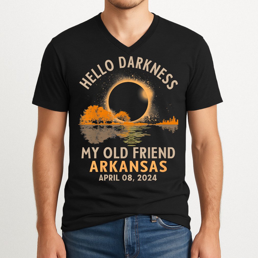 Hello Darkness My Old Friend Total Eclipse 2024 Arkansas V-Neck T-Shirt