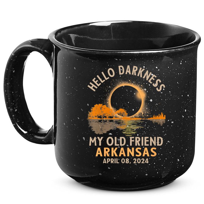 Hello Darkness My Old Friend Total Eclipse 2024 Arkansas 15oz Campfire Ceramic Mug