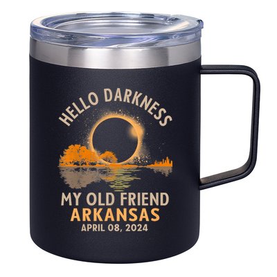 Hello Darkness My Old Friend Total Eclipse 2024 Arkansas 12oz Stainless Steel Coffee Mug