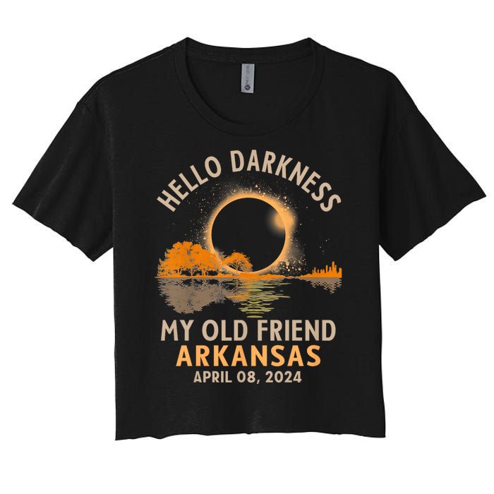 Hello Darkness My Old Friend Total Eclipse 2024 Arkansas Women's Crop Top Tee