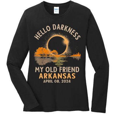 Hello Darkness My Old Friend Total Eclipse 2024 Arkansas Ladies Long Sleeve Shirt