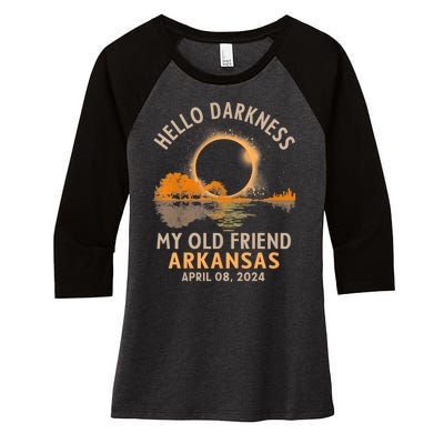 Hello Darkness My Old Friend Total Eclipse 2024 Arkansas Women's Tri-Blend 3/4-Sleeve Raglan Shirt