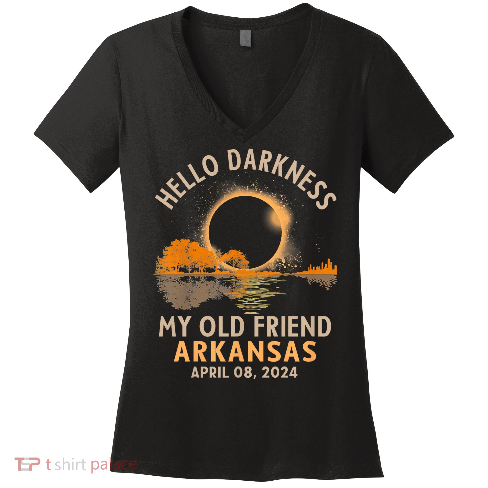 Hello Darkness My Old Friend Total Eclipse 2024 Arkansas Women's V-Neck T-Shirt