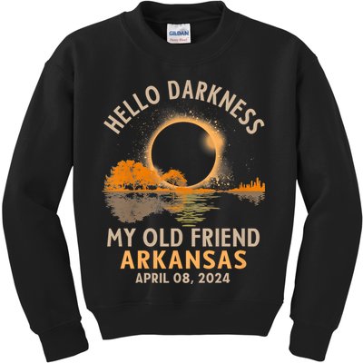 Hello Darkness My Old Friend Total Eclipse 2024 Arkansas Kids Sweatshirt