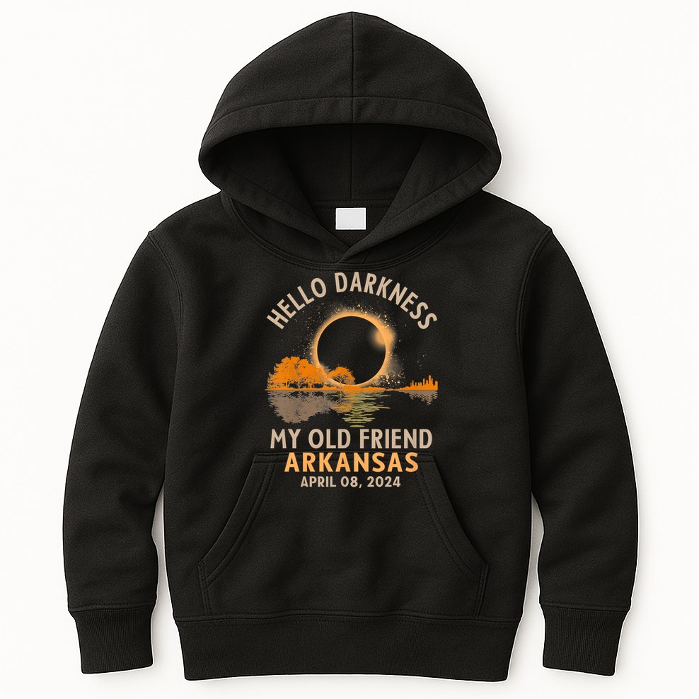 Hello Darkness My Old Friend Total Eclipse 2024 Arkansas Kids Hoodie