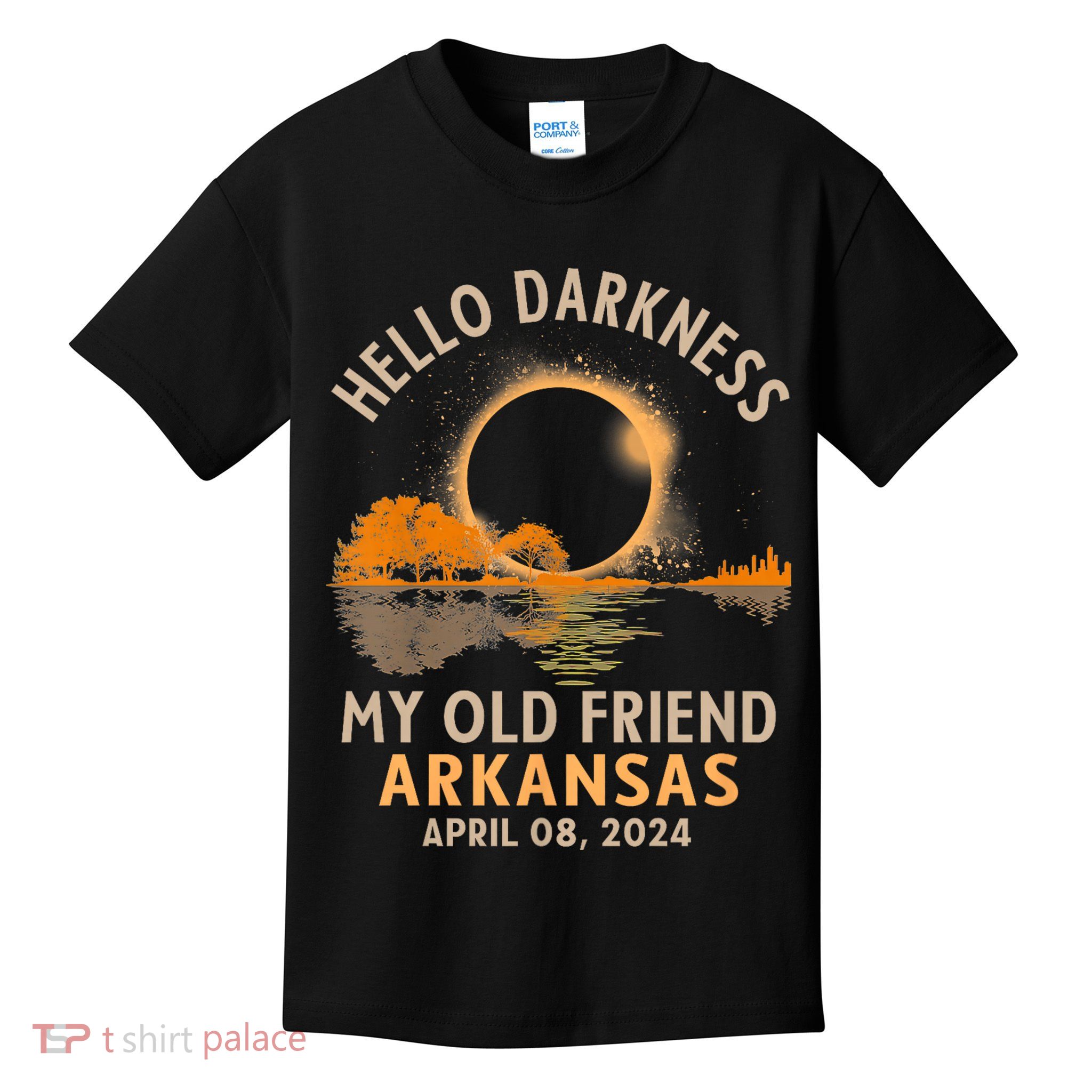 Hello Darkness My Old Friend Total Eclipse 2024 Arkansas Kids T-Shirt