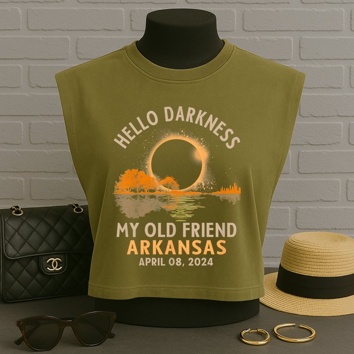 Hello Darkness My Old Friend Total Eclipse 2024 Arkansas Garment-Dyed Women's Muscle Tee