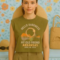 Hello Darkness My Old Friend Total Eclipse 2024 Arkansas Garment-Dyed Women's Muscle Tee
