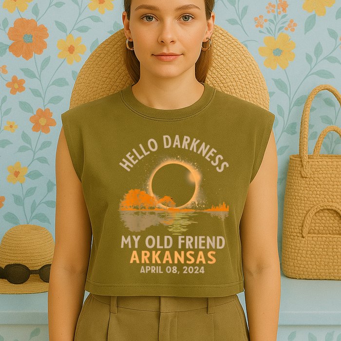 Hello Darkness My Old Friend Total Eclipse 2024 Arkansas Garment-Dyed Women's Muscle Tee
