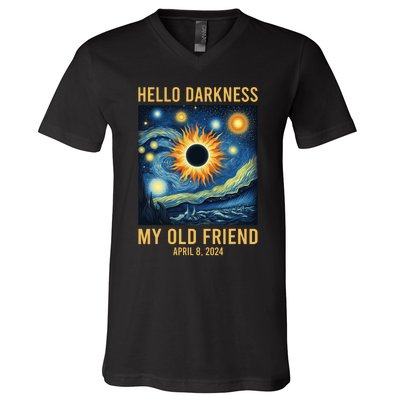 Hello Darkness My Old Friend Solar Eclipse April 08 2024 V-Neck T-Shirt