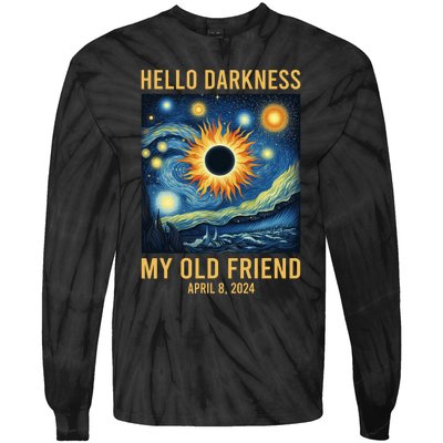 Hello Darkness My Old Friend Solar Eclipse April 08 2024 Tie-Dye Long Sleeve Shirt