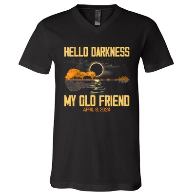 Hello Darkness My Old Friend Solar Eclipse April 08 2024 Totality Eclipse V-Neck T-Shirt