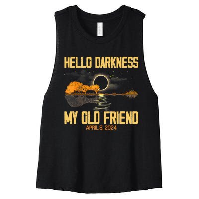 Hello Darkness My Old Friend Solar Eclipse April 08 2024 Totality Eclipse Women's Racerback Cropped Tank