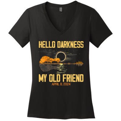 Hello Darkness My Old Friend Solar Eclipse April 08 2024 Totality Eclipse Women's V-Neck T-Shirt