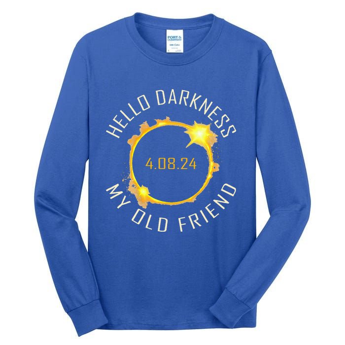 Hello Darkness My Old Friend Solar Eclipse April 08 2024 Tall Long Sleeve T-Shirt