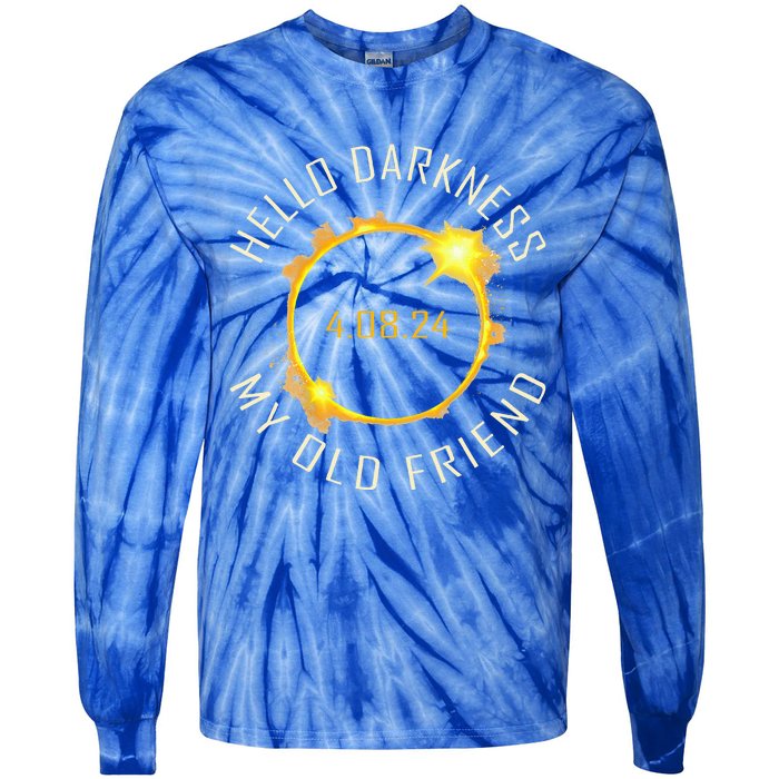 Hello Darkness My Old Friend Solar Eclipse April 08 2024 Tie-Dye Long Sleeve Shirt