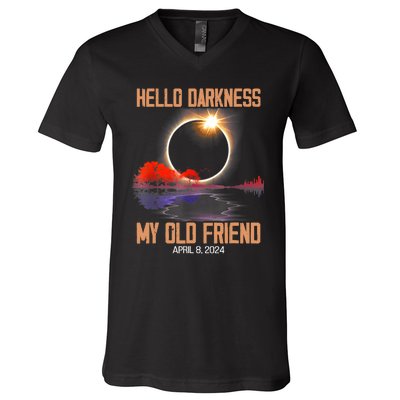 Hello Darkness My Old Friend Solar Eclipse April 08 2024 V-Neck T-Shirt