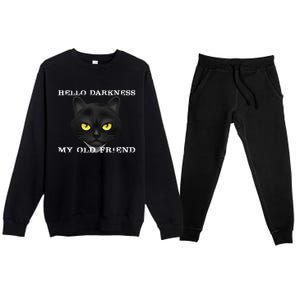 Hello Darkness My Old Friend Cat Halloween Gift Premium Crewneck Sweatsuit Set