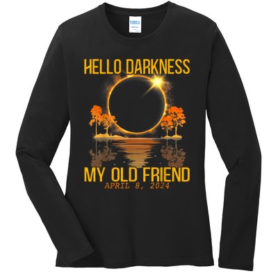 Hello Darkness My Old Friend Solar Eclipse April 08 2024 Ladies Long Sleeve Shirt